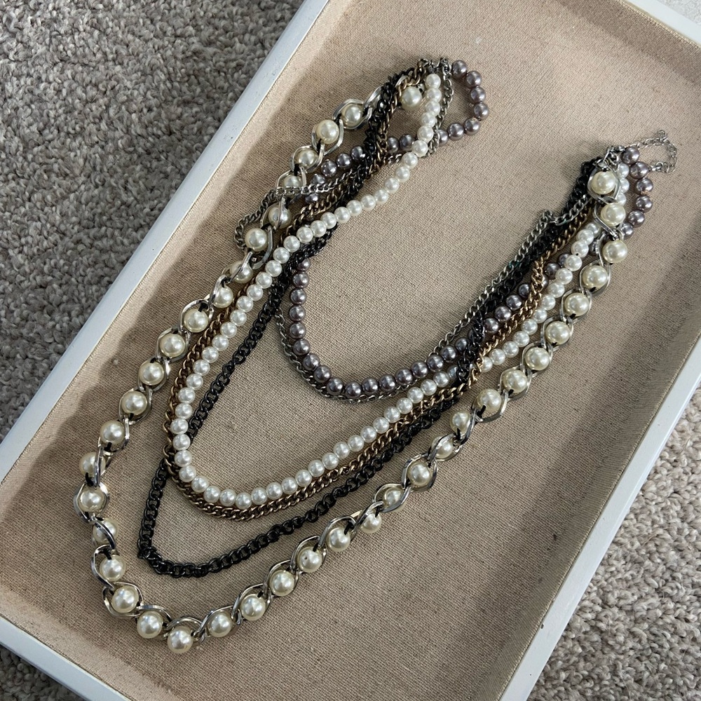 Statement Pearl and Chain Necklace
